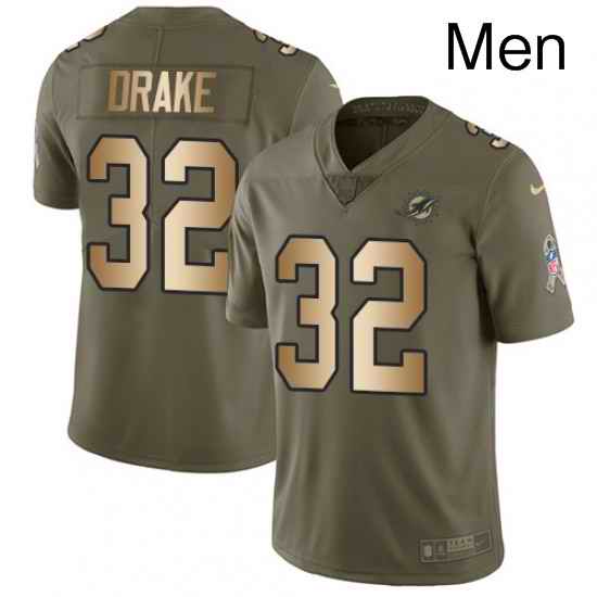 Mens Nike Miami Dolphins 32 Kenyan Drake Limited OliveGold 2017 Salute to Service NFL Jersey